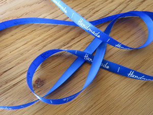 10m Royal Blue satin Handmade Ribbon  labels are approx. 50 x 10mm
