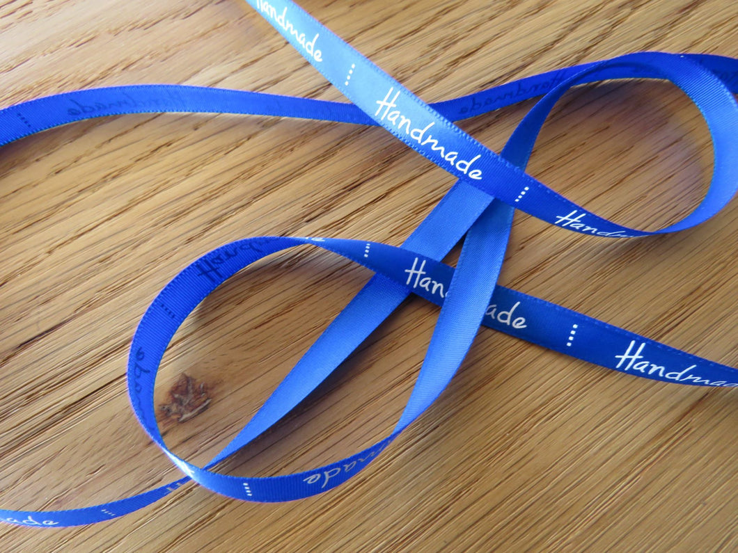 10m Royal Blue satin Handmade Ribbon  labels are approx. 50 x 10mm