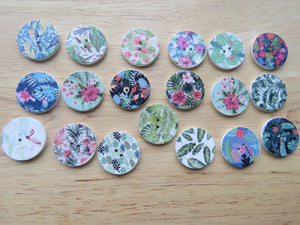 10 Tropical Leaves and Flower Prints 25mm Buttons-random mixed set