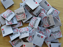 Load image into Gallery viewer, 50 White Handmade 2 wings and with heart symbol for love on back satin flag label