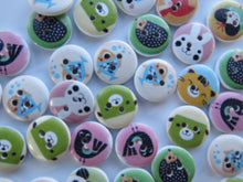 Load image into Gallery viewer, 50 Mixed print animal buttons 15mm diameter- seal, hedgehog, fish- Random  mix