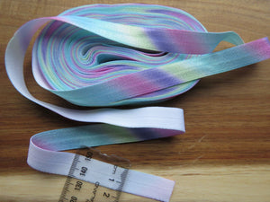 2.5m Diagonal Pastel Rainbow Print fold over elastic 15mm foldover foe.