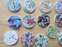Load image into Gallery viewer, 10 Tropical Leaves and Flower Prints 25mm Buttons-random mixed set