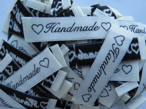 4 Cream Handmade labels with 2 black hearts 60x 15mm