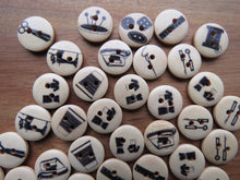 Load image into Gallery viewer, 10 x Sewing theme wood buttons- random mix of 10 buttons 15mm diameter