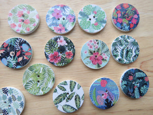 10 Tropical Leaves and Flower Prints 25mm Buttons-random mixed set