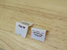 Load image into Gallery viewer, 10 Hand made between tiara  and  fancy scroll cotton flag labels. 2 x 2cm