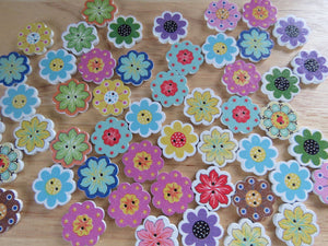 50 Mixed Print Flower Shape buttons 20mm