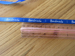 1m Royal Blue satin Handmade Ribbon  labels are approx. 50 x 10mm