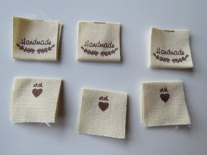 50 Handmade underlined with Heart twigs Cotton Flag Labels 2 x 2cm folded