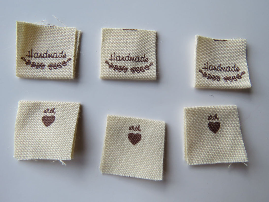 50 Handmade underlined with Heart twigs Cotton Flag Labels 2 x 2cm folded