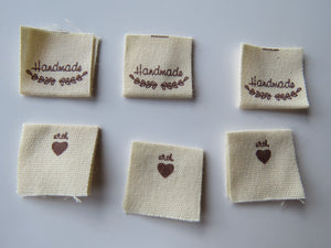 25 Handmade underlined with Heart twigs Cotton Flag Labels 2 x 2cm folded