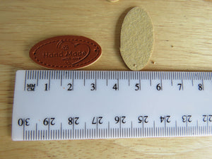 10 Oval Shape Hand Made with Love & flower and heart PU Leather Labels 30x 10mm