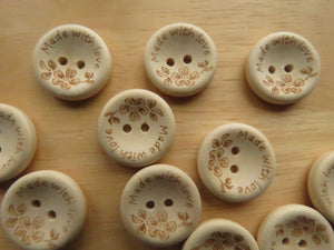 10 Made with Love and Flowers wood look buttons 20mm