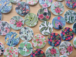10 Tropical Leaves and Flower Prints 25mm Buttons-random mixed set