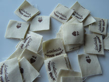 Load image into Gallery viewer, 8 Handmade underlined with Heart twigs Cotton Flag Labels 2 x 2cm folded