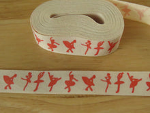Load image into Gallery viewer, 5 yards/ 4.6m Red ballet dancers printed on Cream 100% cotton tape