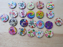 Load image into Gallery viewer, 52 x 25mm Mixed Bright Floral Mixed Print Wood Buttons- random set of 10 prints