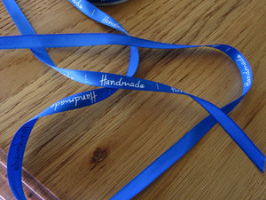 5m Royal Blue satin Handmade Ribbon  labels are approx. 50 x 10mm