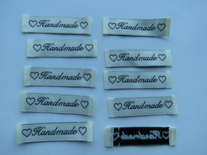 4 Cream Handmade labels with 2 black hearts 60x 15mm