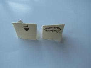 8 Handmade underlined with Heart twigs Cotton Flag Labels 2 x 2cm folded