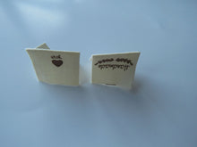 Load image into Gallery viewer, 25 Handmade underlined with Heart twigs Cotton Flag Labels 2 x 2cm folded