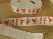 Load image into Gallery viewer, 5 yards/ 4.6m Red ballet dancers printed on Cream 100% cotton tape