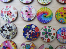 Load image into Gallery viewer, 52 x 25mm Mixed Bright Floral Mixed Print Wood Buttons- random set of 10 prints