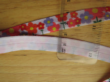 Load image into Gallery viewer, 5m Purple Orange Retro Flower Print 15mm wide fold over elastic