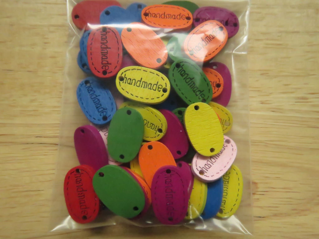 50 Mixed Colour Oval Handmade Buttons 18 x 10mm approx.