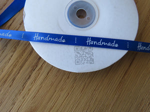 1m Royal Blue satin Handmade Ribbon  labels are approx. 50 x 10mm