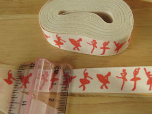 5 yards/ 4.6m Red ballet dancers printed on Cream 100% cotton tape