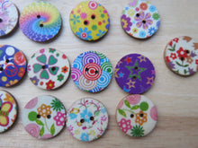 Load image into Gallery viewer, 52 x 25mm Mixed Bright Floral Mixed Print Wood Buttons- random set of 10 prints