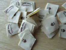 Load image into Gallery viewer, 8 Handmade underlined with Heart twigs Cotton Flag Labels 2 x 2cm folded