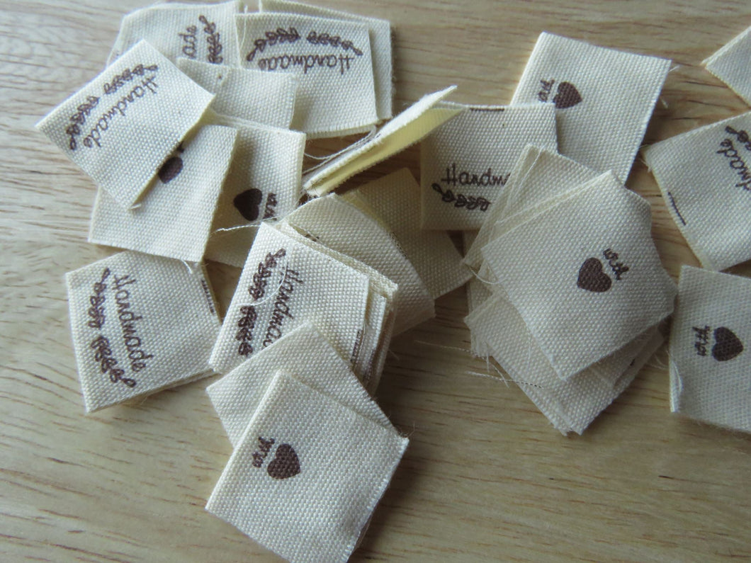 8 Handmade underlined with Heart twigs Cotton Flag Labels 2 x 2cm folded