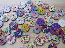 Load image into Gallery viewer, 52 x 25mm Mixed Bright Floral Mixed Print Wood Buttons- random set of 10 prints