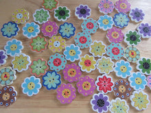 Load image into Gallery viewer, 12 Mixed Print Flower Shape buttons 20mm