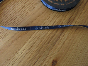1m Navy Blue satin Handmade Ribbon  labels are approx. 50 x 10mm