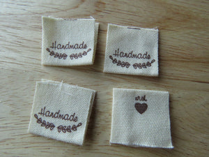 25 Handmade underlined with Heart twigs Cotton Flag Labels 2 x 2cm folded