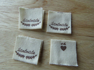 50 Handmade underlined with Heart twigs Cotton Flag Labels 2 x 2cm folded
