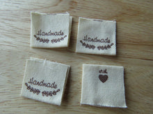 Load image into Gallery viewer, 8 Handmade underlined with Heart twigs Cotton Flag Labels 2 x 2cm folded