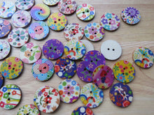 Load image into Gallery viewer, 52 x 25mm Mixed Bright Floral Mixed Print Wood Buttons- random set of 10 prints