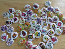 Load image into Gallery viewer, 10 Owl print 15mm buttons- single and double owl print white back