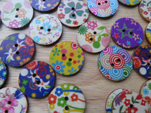 Load image into Gallery viewer, 52 x 25mm Mixed Bright Floral Mixed Print Wood Buttons- random set of 10 prints