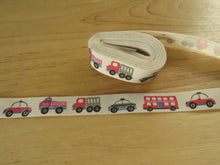 Load image into Gallery viewer, 5 yards/ 4.6m Police car fire engine bus truck on Cream 100% cotton tape