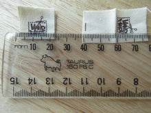 Load image into Gallery viewer, 6 Handmade in Box with Scissors Flag Cotton Labels 2 x 2cm folded - 50