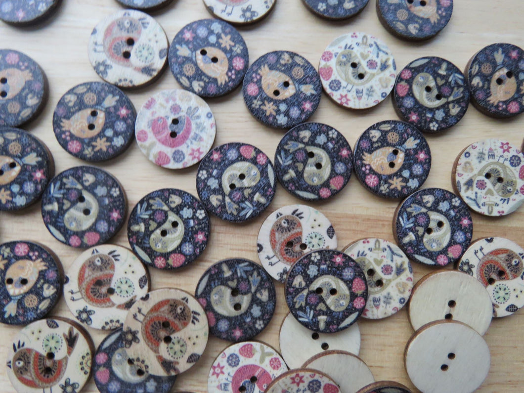 10 Bird Prints 25mm Buttons- mixed set