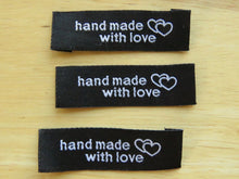 Load image into Gallery viewer, 50 Black Handmade With Love and Double Heart Labels 50 x 15mm