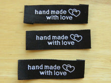 Load image into Gallery viewer, 10 Black Handmade With Love and Heart Labels 55 x 15mm