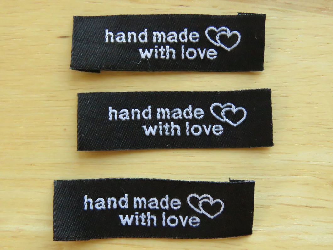 10 Black Handmade With Love and Heart Labels 55 x 15mm